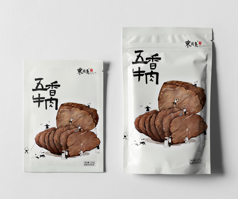 冰茶鸭五香牛肉插画包装策略设计